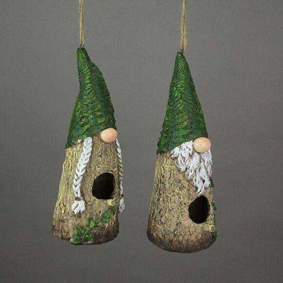 Set of 2 Resin Garden Gnome Hanging Bird House Outdoor Patio Home Garden Decor - Picture 2 of 3